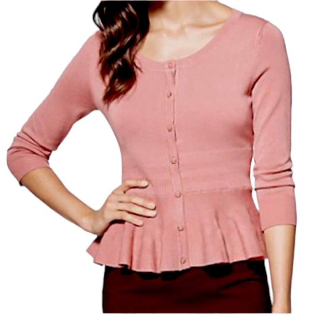 XL New York & Company Button Down Peplum Cardigan in Blush